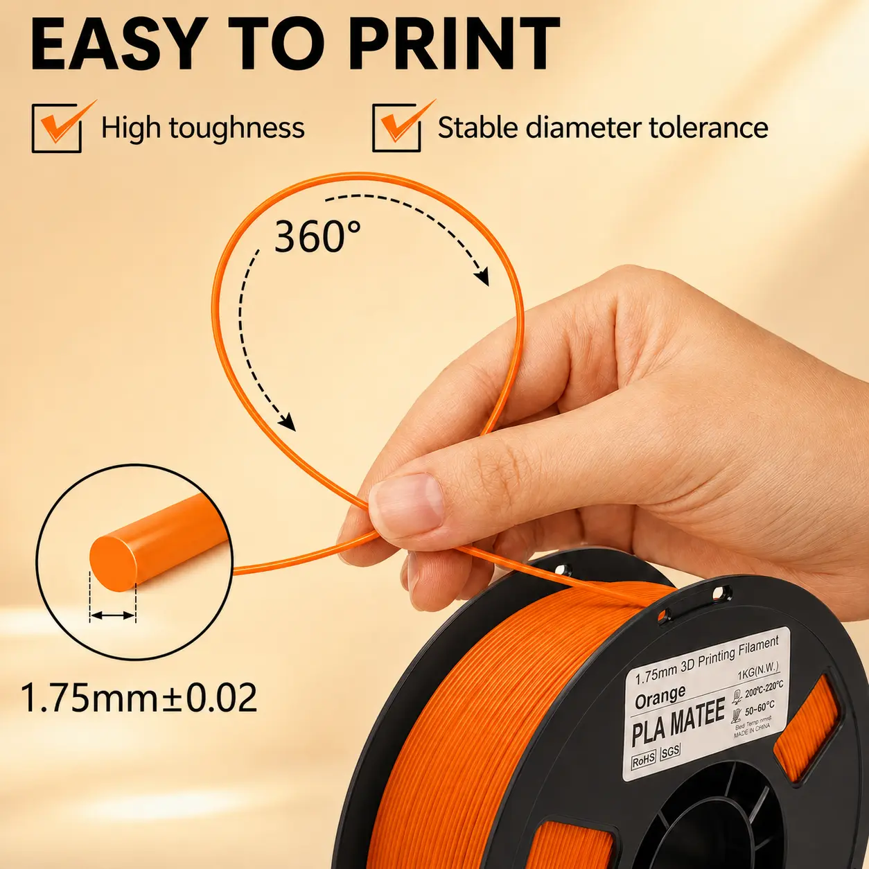 matte pla filament spool orange 1.75mm